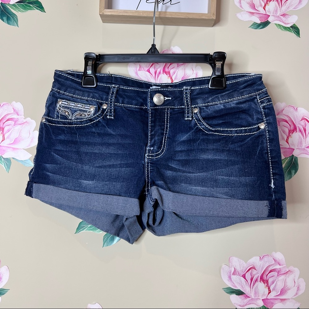 Soundgirl Denim Shorts with Rhinestones and Angel wings on the back pocke.  V-17
